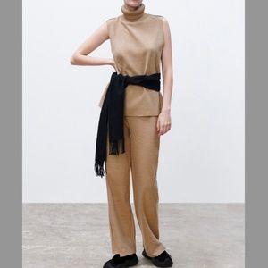 Zara light camel soft sleeveless top and flare pants coordinated set NWT